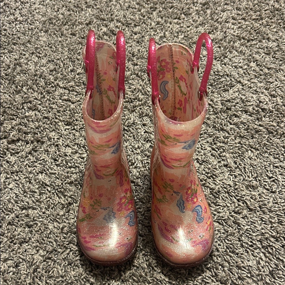 Pink Floral Kids Rain Boots